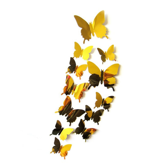 12pcs 3D Mirrors Butterfly Wall Stickers Decal Wall Art Removable Room Party Wedding Decor Home Deco Wall Sticker for Kids Room