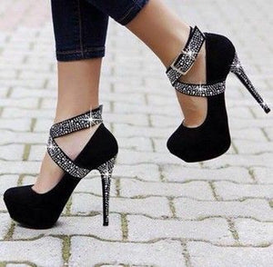 New Arrival Spring Shallow Summer High Mouth With Rhinestone Women Heels Shoes Pumps Heeled Sandals