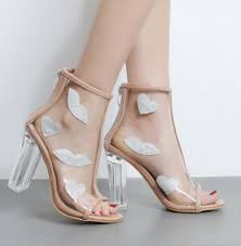 Women Clear Glass Heel PVC Simple One Ankle Strap Sandals