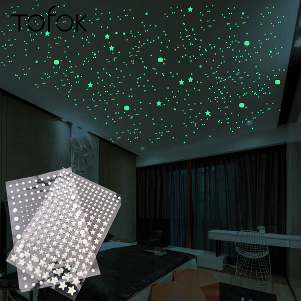 Tofok 3D Bubble 202pcs/set Stars Dots Luminous Wall Sticker DIY Bedroom Kids Room Decal Glow in Dark Fluorescent Home Decoration