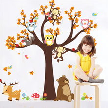 Load image into Gallery viewer, Cartoon Forest Tree Branch Animal Owl Monkey Bear Deer Wall Stickers For Kids Rooms Boys Girls Children Bedroom Home Decor
