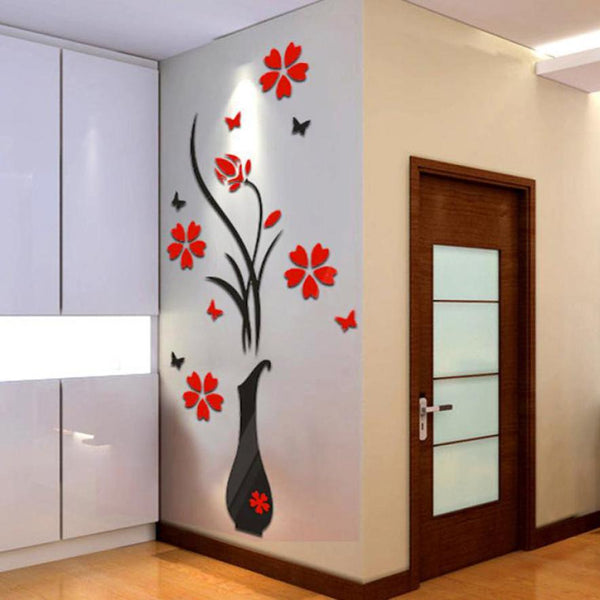 Wall Sticker PE Foam 3D switch stickers DIY Vase Flower Tree Crystal Arcylic 3D Wall Stickers Decal Home Decor Apr4