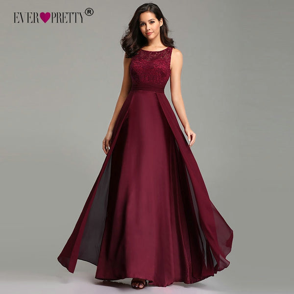 Elegant Prom Dresses Long 2020 Ever Pretty EZ07695 Women's Sexy A-line Sleeveless O-neck Chiffon Lace Cheap Evening Party Gowns