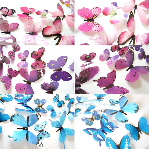 12pcs Decal Wall Stickers Home Decorations 3D Butterfly Rainbow sticked on most smooth and solid wall stickers наклейки на стену