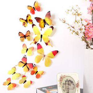 12pcs Decal Wall Stickers Home Decorations 3D Butterfly Rainbow sticked on most smooth and solid wall stickers наклейки на стену