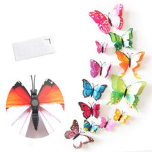 Load image into Gallery viewer, 12Pcs Double Layer Butterfly Art Wall Refrigerator Sticker Home Decor DIY Wedding Party Sticker Wall Butterflies Fridge Sticker
