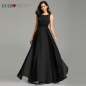 Elegant Prom Dresses Long 2020 Ever Pretty EZ07695 Women's Sexy A-line Sleeveless O-neck Chiffon Lace Cheap Evening Party Gowns