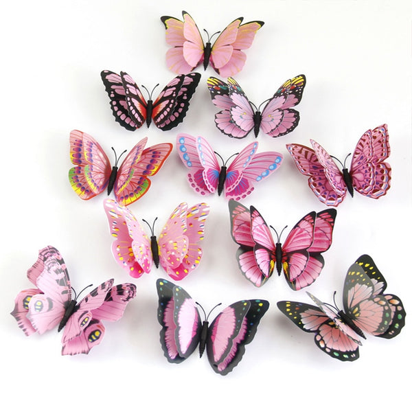 12pcs/set Multicolor Double Layer 3D Butterfly Wall Sticker Magnet PVC Butterflies Party Kids Bedroom Fridge Decoration 10 color