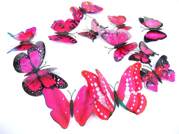 12pcs/set Multicolor Double Layer 3D Butterfly Wall Sticker Magnet PVC Butterflies Party Kids Bedroom Fridge Decoration 10 color